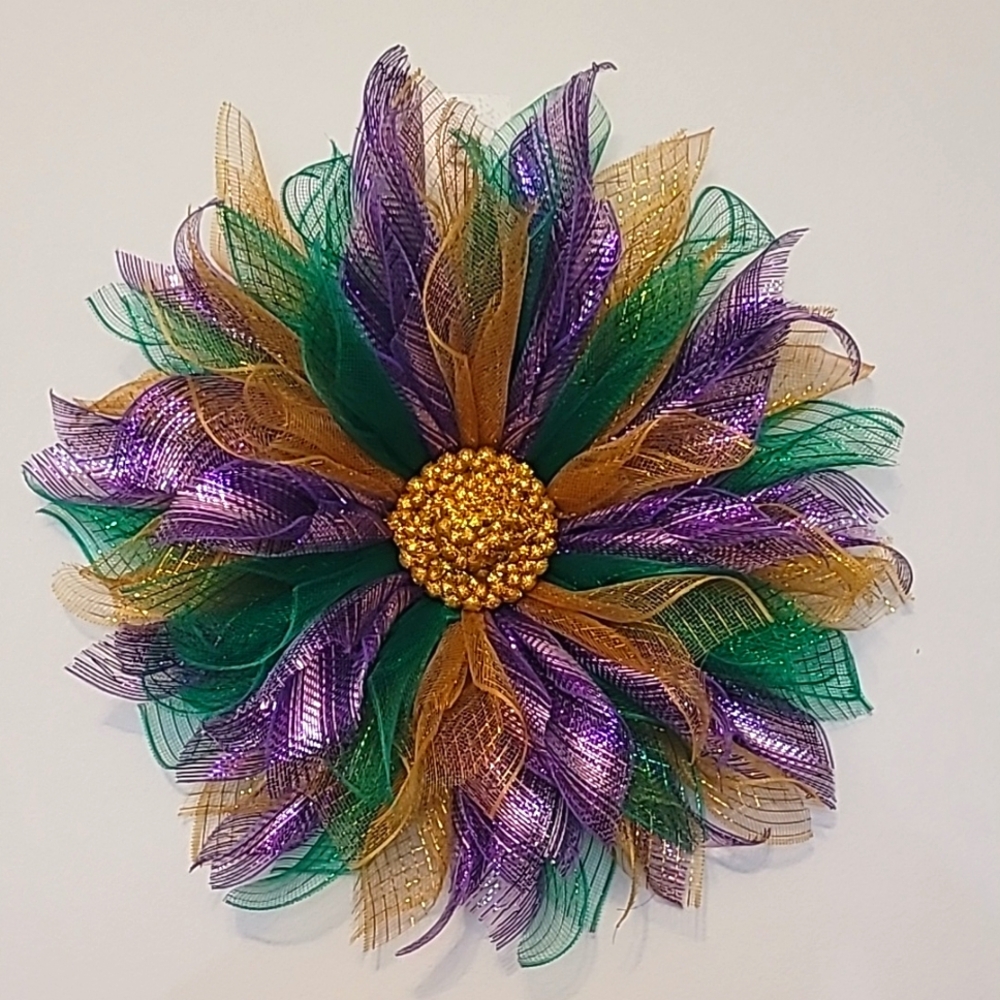 Vibrant Mesh Flower Decor - Purple, Green, Gold